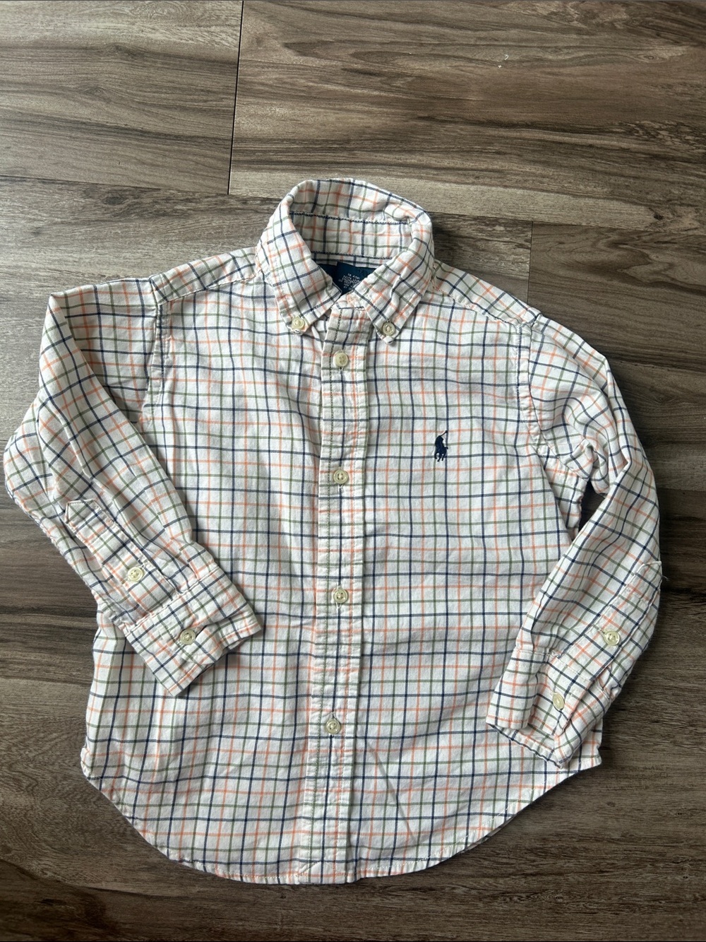 Polo by Ralph Lauren White Button-Down Shirt with Blue & Orange Check